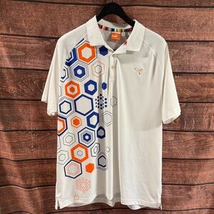 Puma Performance White and Blue Polo Shirt with Geometric Design